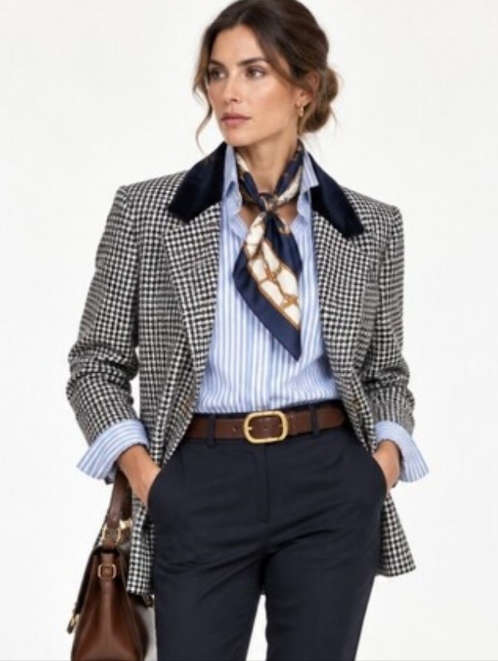 Vintage Joan Leslie Wool Check Blazer Velvet Collar Classic Style Equestrian